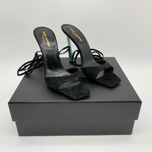 SAINT LAURENT | Vitti Sandal in Nero & Hope Green Black Suede 40 / 10 - Picture 2 of 13